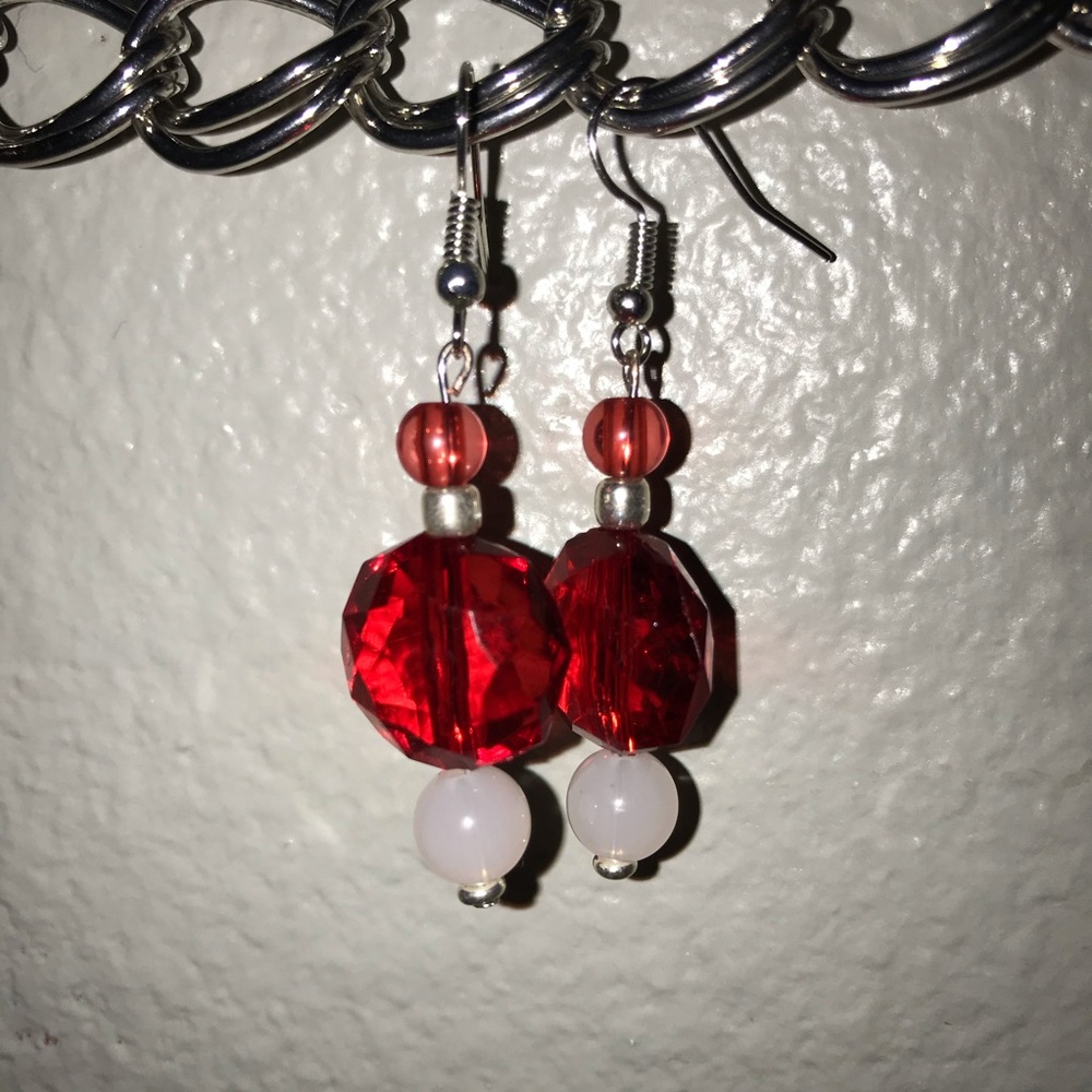Red and Silver Handmade Earrings